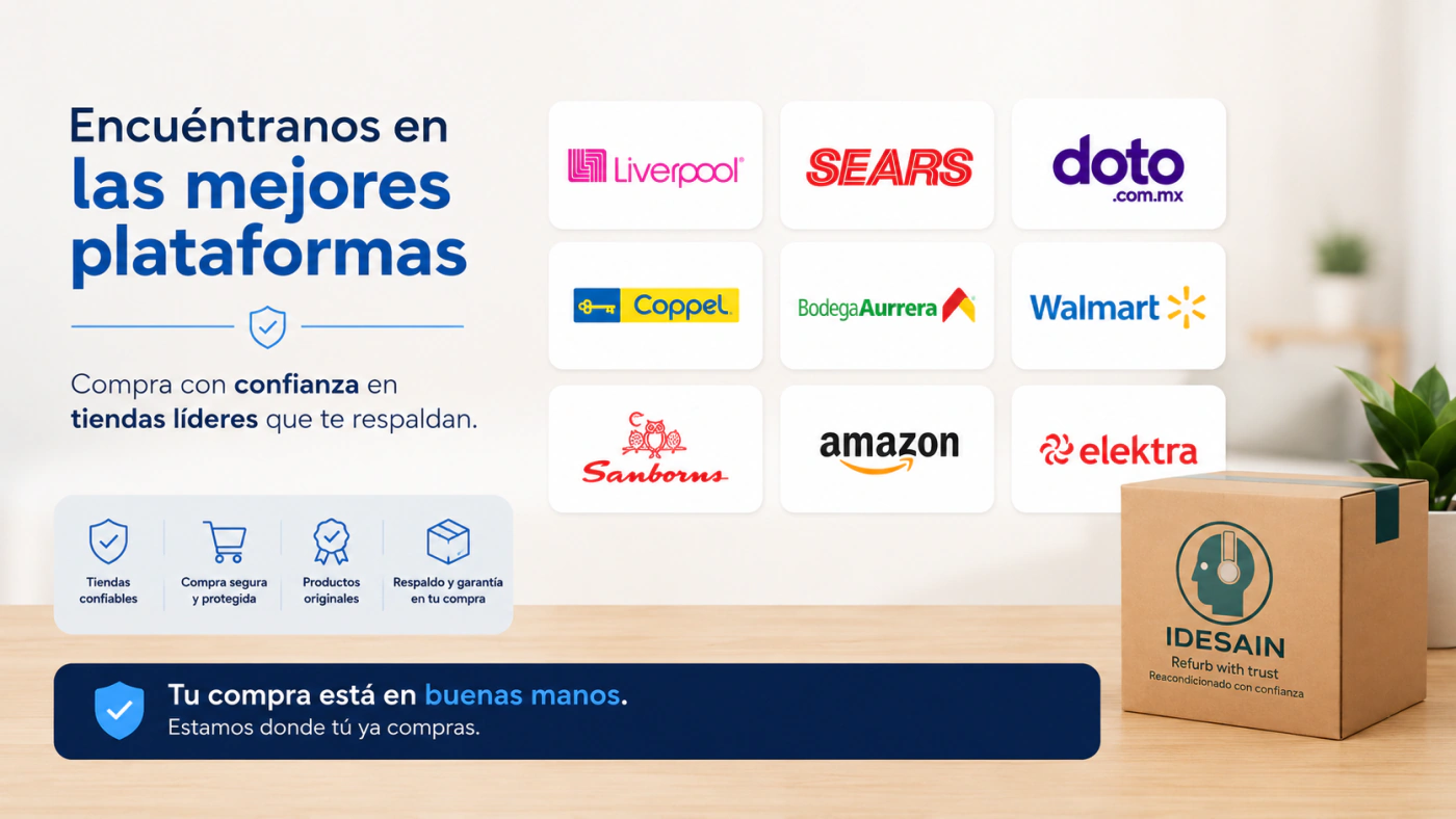 Encuéntranos en las mejores plataformas: Liverpool, Sears, Doto, Coppel, Bodega Aurrera, Walmart, Sanborns, Amazon y Elektra